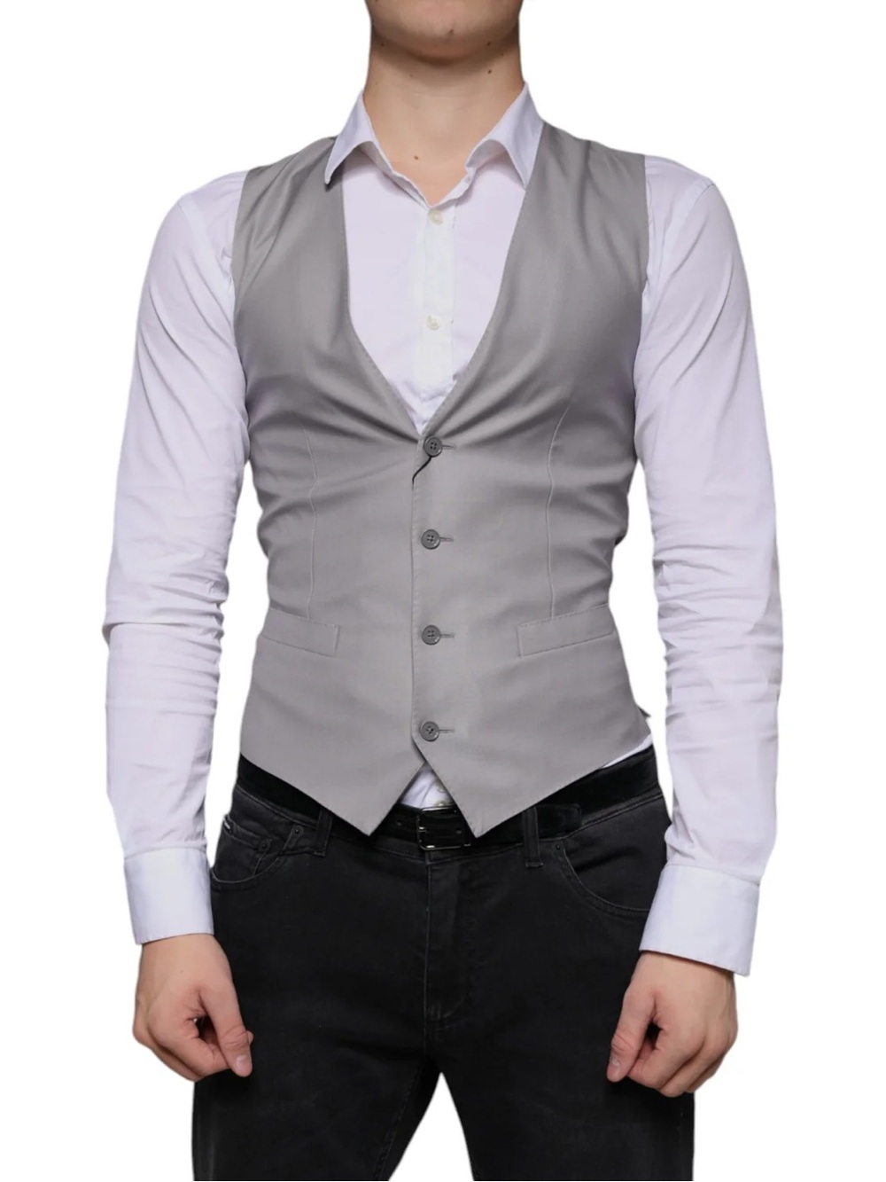 Dolce & Gabanna Gray Tailored Vest with V-Neck
